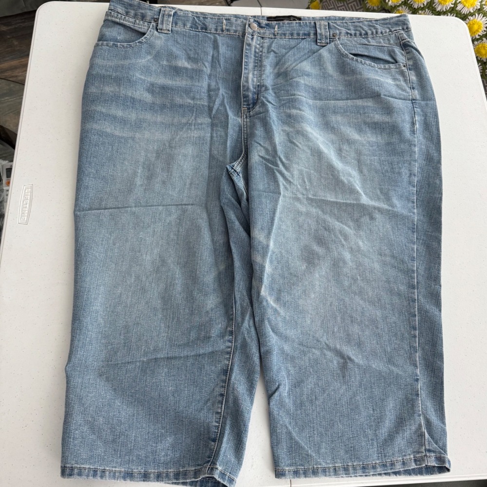 Y2K Capri Jeans Women 28 Venezia Blue Denim Wide Leg Cropped Pants Vintage
